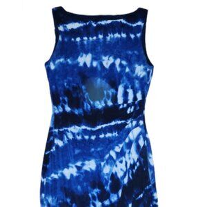 ANNE KLEIN DRESS SIZE 4 STRETCH SLIMMING BLUE AND WHITE SLEEVELESS TIEDYE || EUC